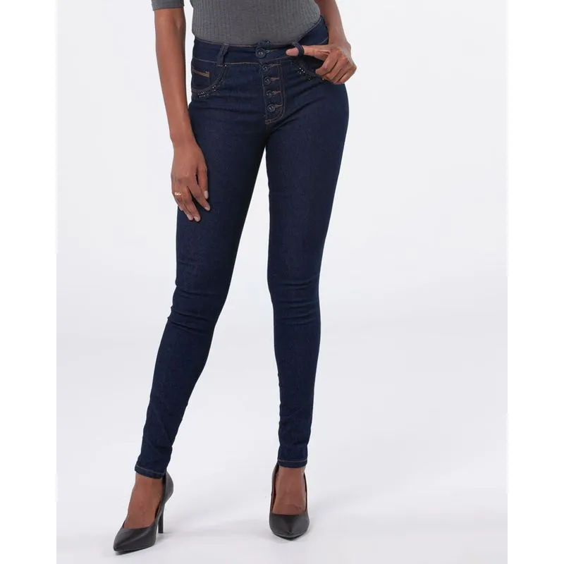 Calça Jeans Feminina Skinny Botões Biotipo Azul Escuro 40