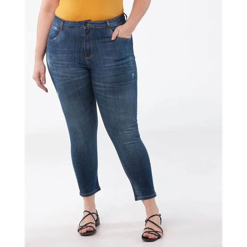 Calça Jeans Feminina Plus Size Cigarrete Azul Escuro 52