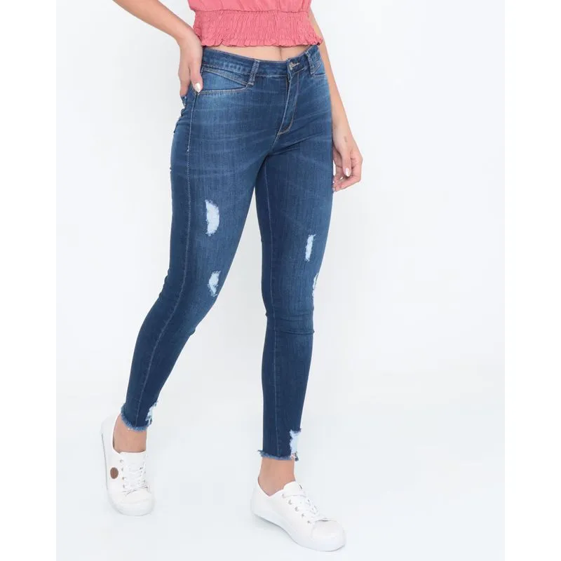 Calça Feminina Puídos Sawary Jeans Azul 42