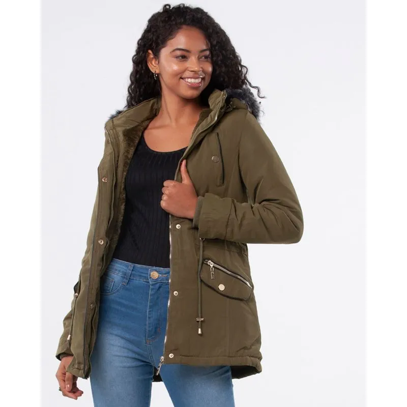 Jaqueta Parka Feminino Capuz Com Pelo Verde G