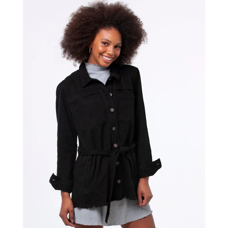 Jaqueta Parka Feminina Sarja Botões Preto P