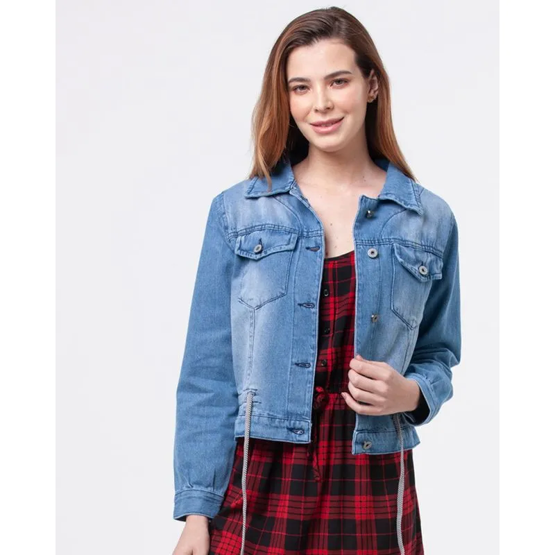 Jaqueta Jeans Feminina Cordão Azul GG