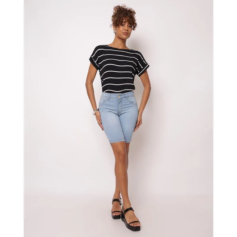 Bermuda Jeans Feminina Ciclista Azul Claro 40