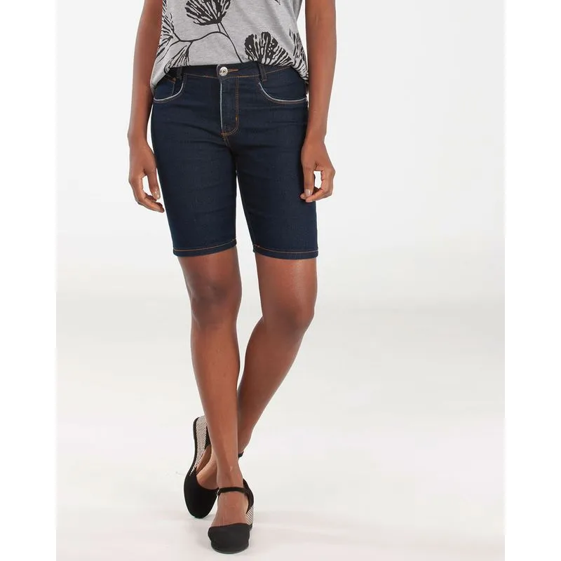 Bermuda Jeans Feminina Básica Azul Escuro 40
