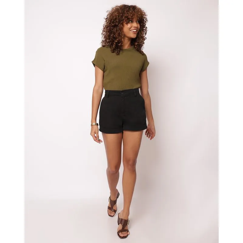 Short Sarja Feminino com Barra Dobrada Preto 40