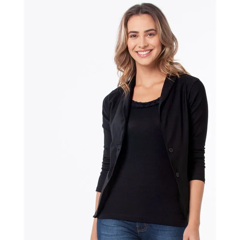 Blazer Feminino Básico Sarja Botão Preto GG