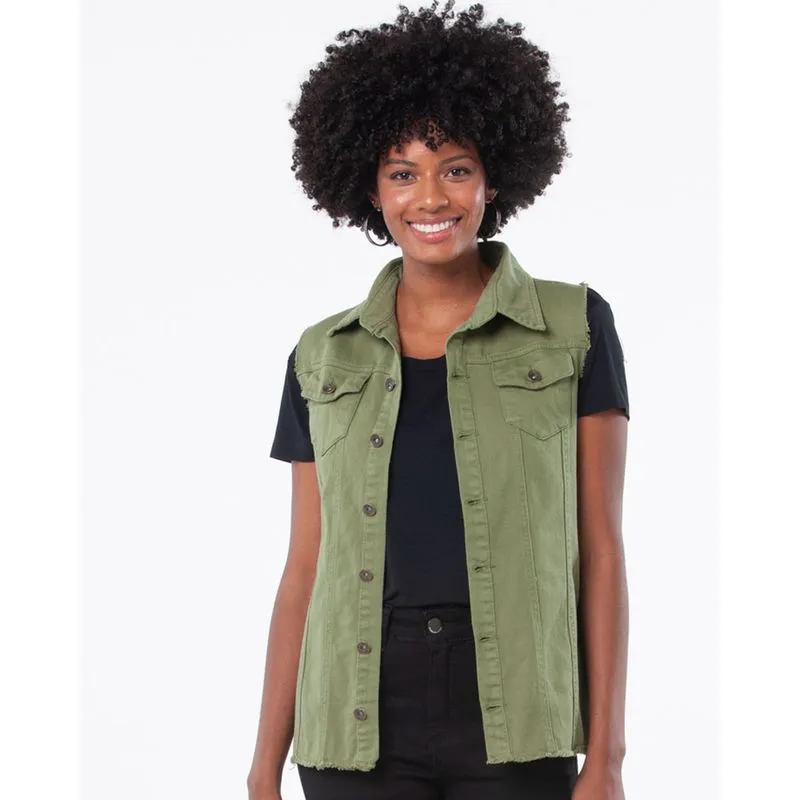 Colete Feminino Sarja Desfiado Botões Verde G