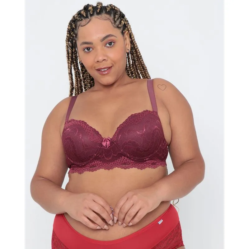 Sutiã Plus Size Base Renda Vinho 50