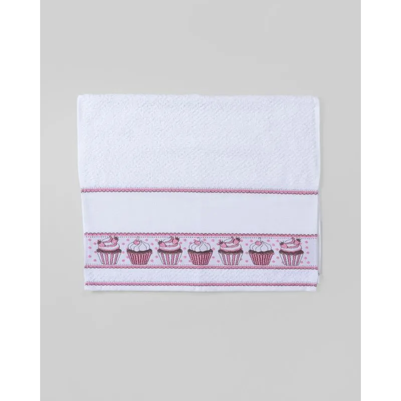 Pano de Copa Jacquard 45cmx70cm Döhler Branco e Rosa UN