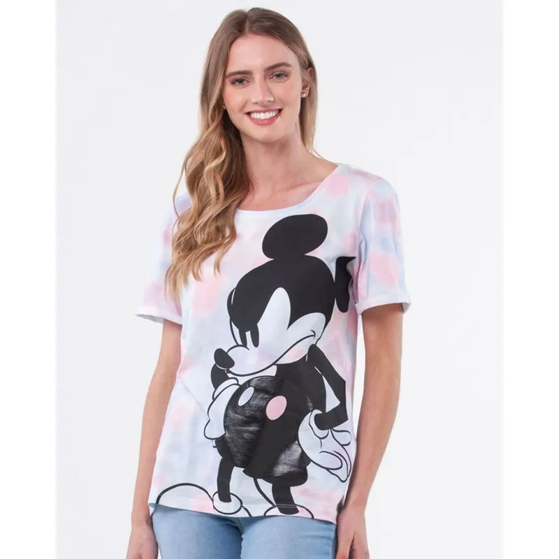 Camiseta Feminina Disney Mickey Tie Dye Estampada Rosa M