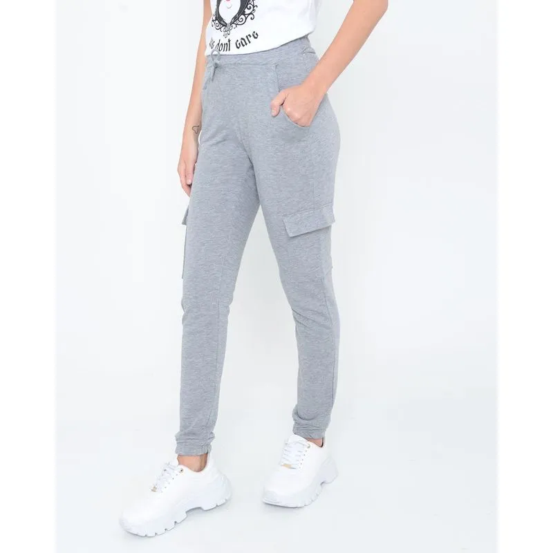 Calça Feminina Moletinho Cargo Cinza Claro P
