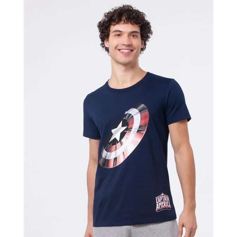 Camiseta Masculina Algodão Capitão América Marvel Marinho GG