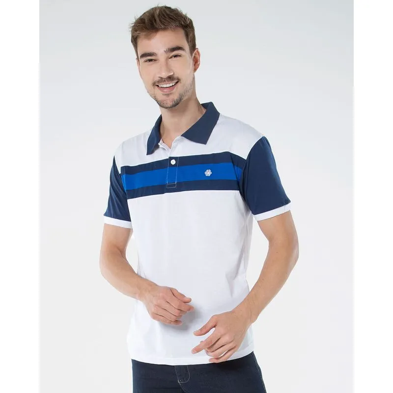 Polo Masculina Listras Branca GG