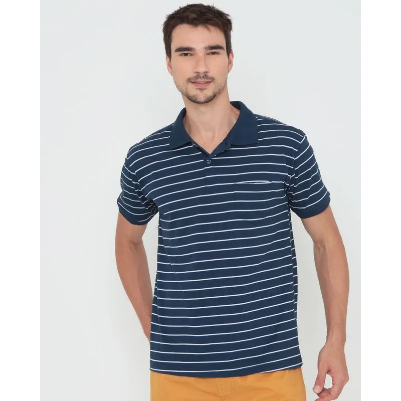 Polo Masculina Manga Curta Listrada Com Bolso Azul Marinho M