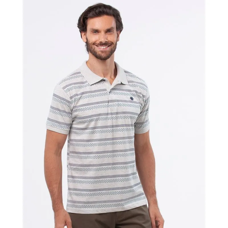 Polo Masculina Listrada Pontos Bege GG