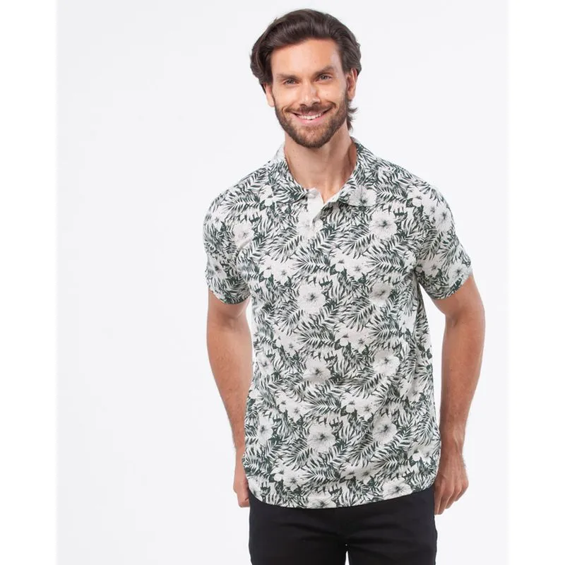 Polo Masculina Estampa Tropical Branca G