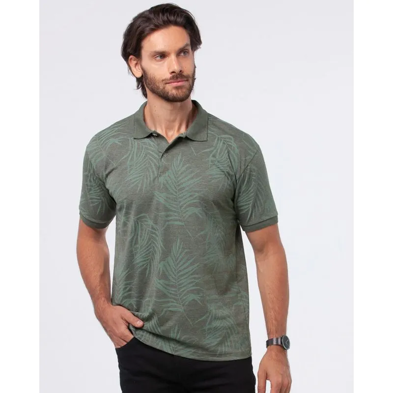 Polo Masculina Estampa Folhagem Verde G