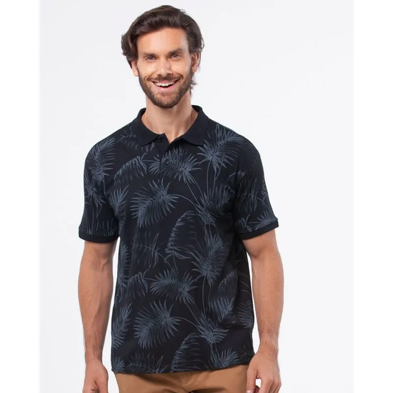 Polo Masculina Estampa Folhagem Fade Preta G