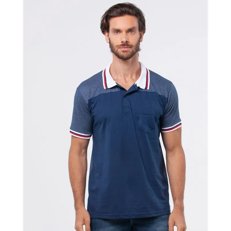 Polo Masculina Listras Raglan Bolso Marinho GG