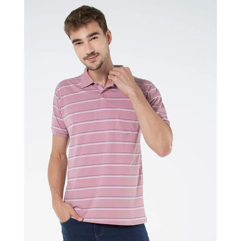 Polo Masculina Listrada Bolso Rosa M