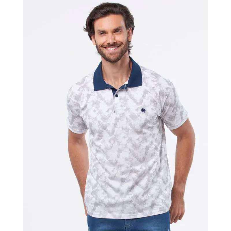 Polo Masculina Estampada Gola Branca P