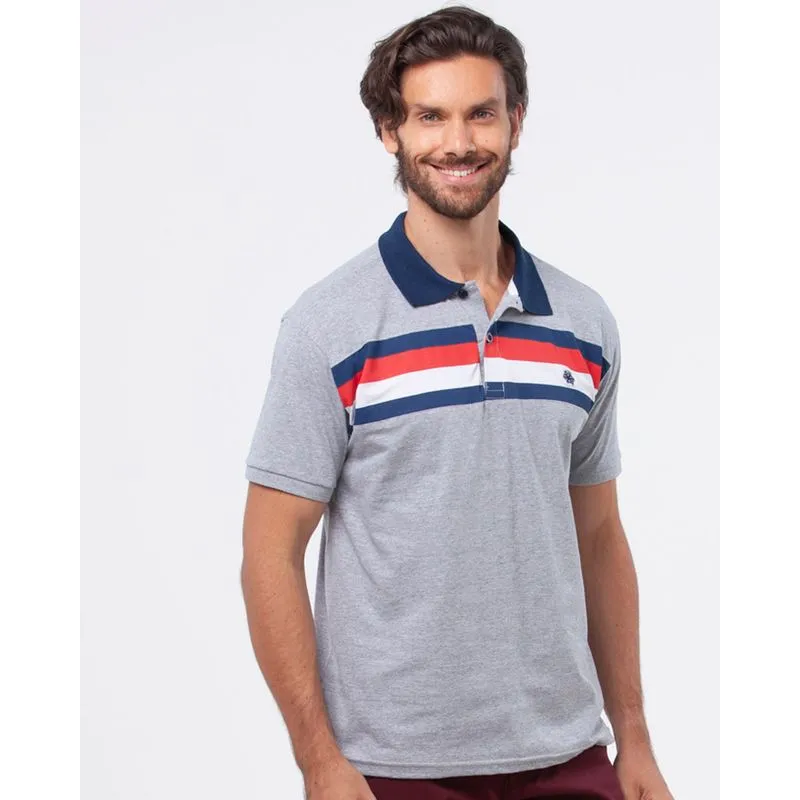 Polo Masculina Listras Mescla Cinza GG