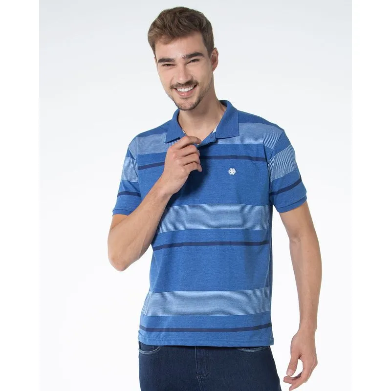 Polo Masculina Listras Azul GG