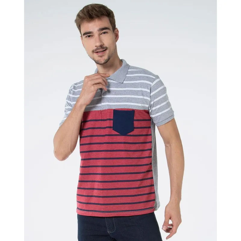Polo Masculina Mescla Listrada Bolso Vermelha G