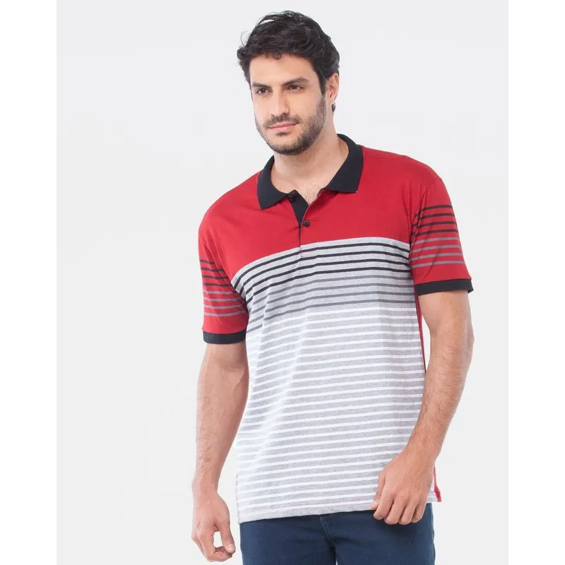 Polo Masculina Listrada Vermelha M