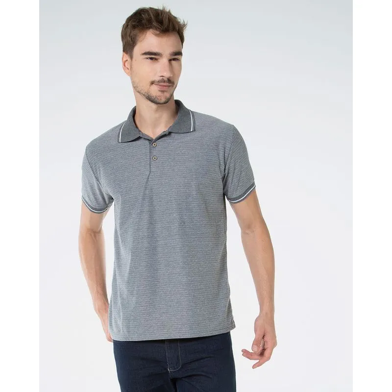 Polo Masculina Maquinetada Mescla Cinza G