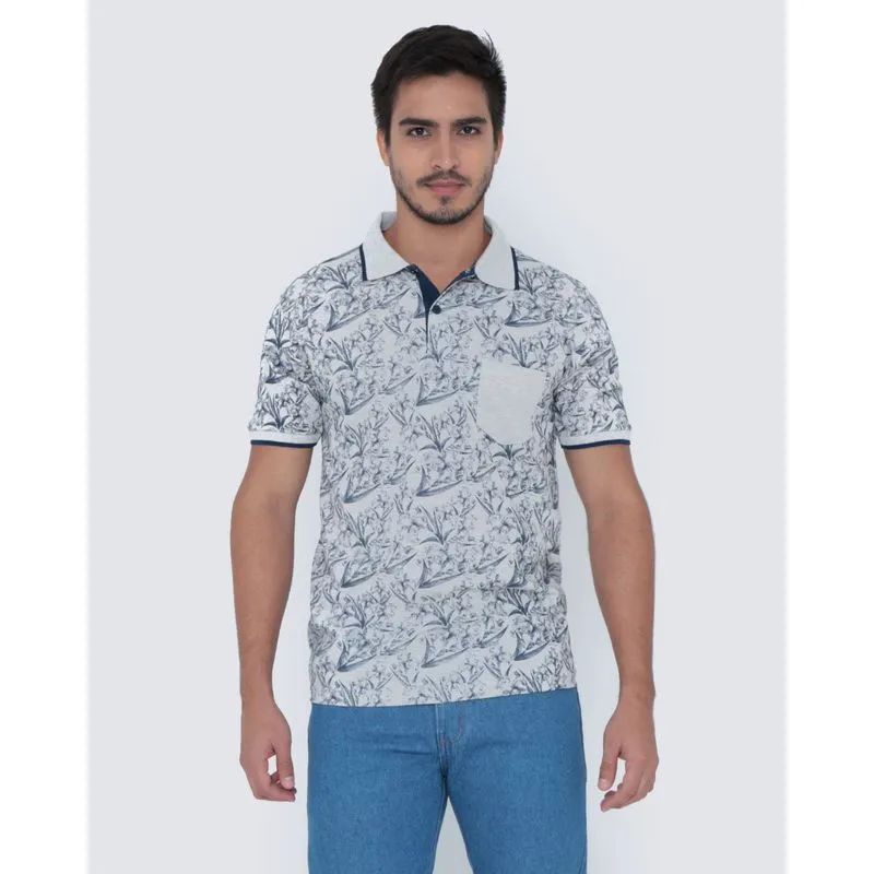 Polo Masculina Floral Branco M