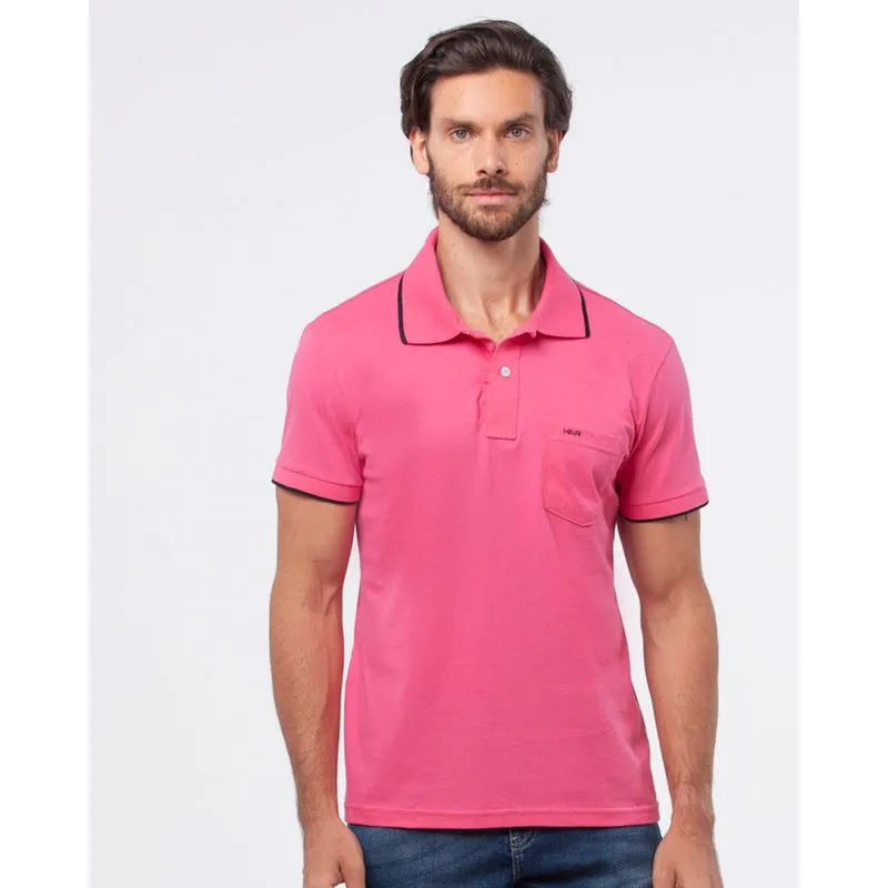 Polo Masculina Manga Curta Com Viés Rosa M