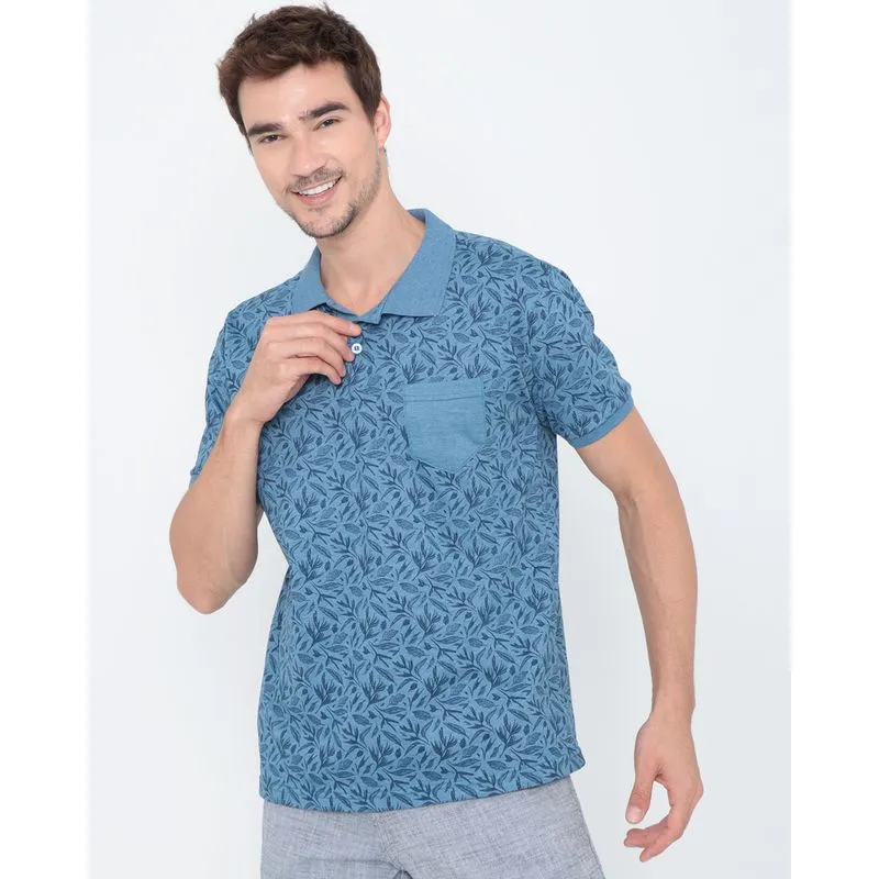 Polo Masculina Floral Azul Royal M