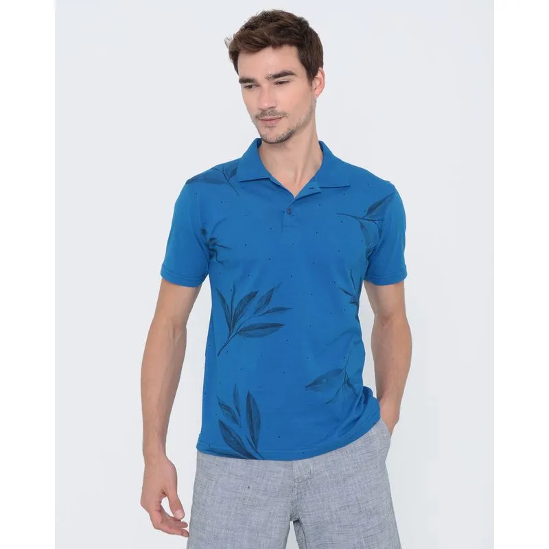 Polo Masculina Estampa Floral Azul P