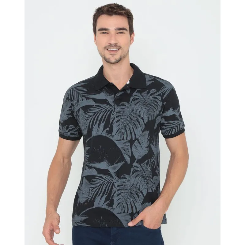 Polo Masculina Floral Preta GG