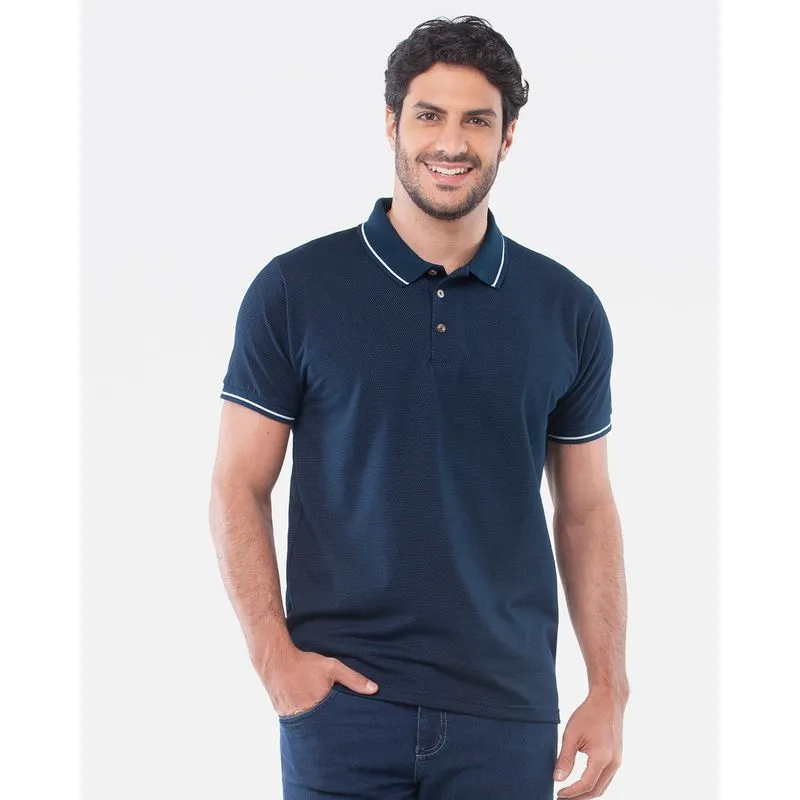 Polo Masculina Pontilhada Azul Marinho G