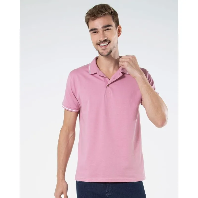 Polo Masculina Pontilhada Rosa Claro G