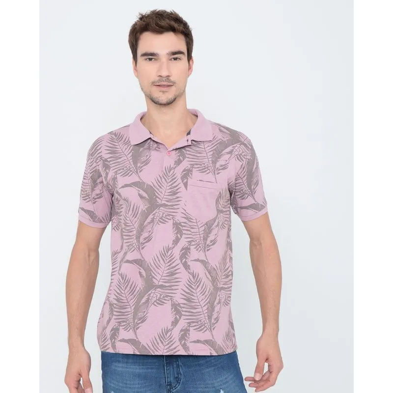 Polo Masculina Estampa Floral Rosa Claro M