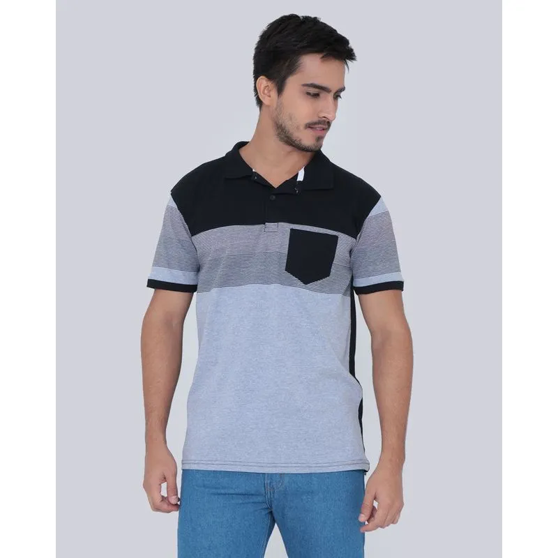 Polo Masculina Listrada Bolso Preta M