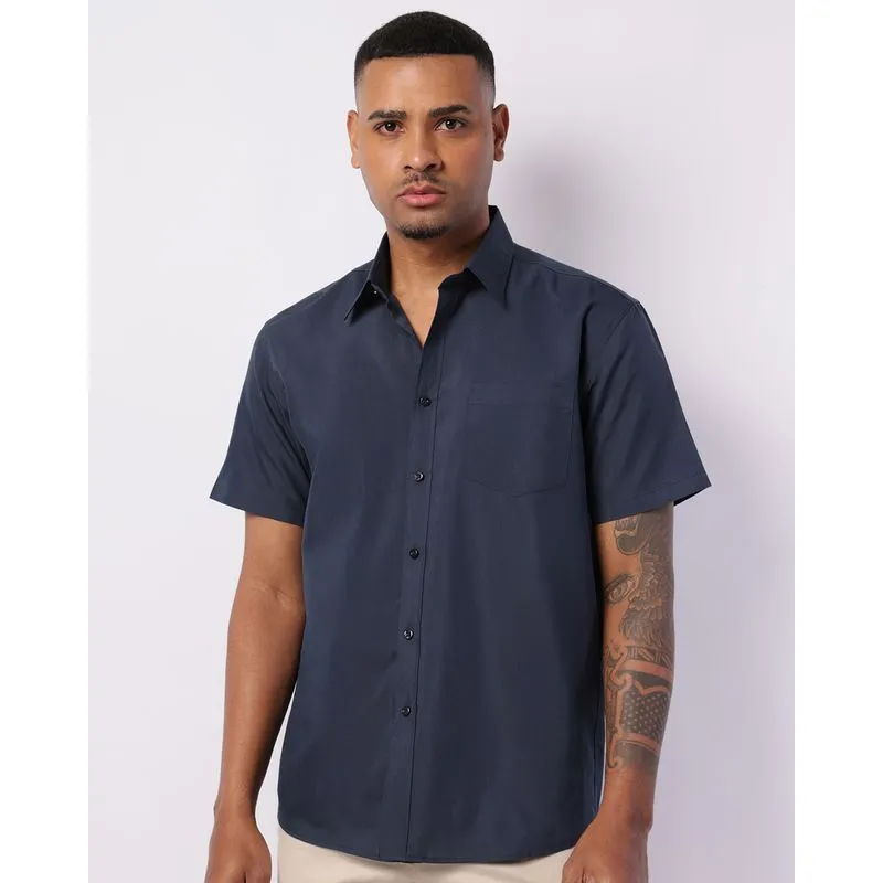 Camisa Masculina Social Manga Curta Marinho 4