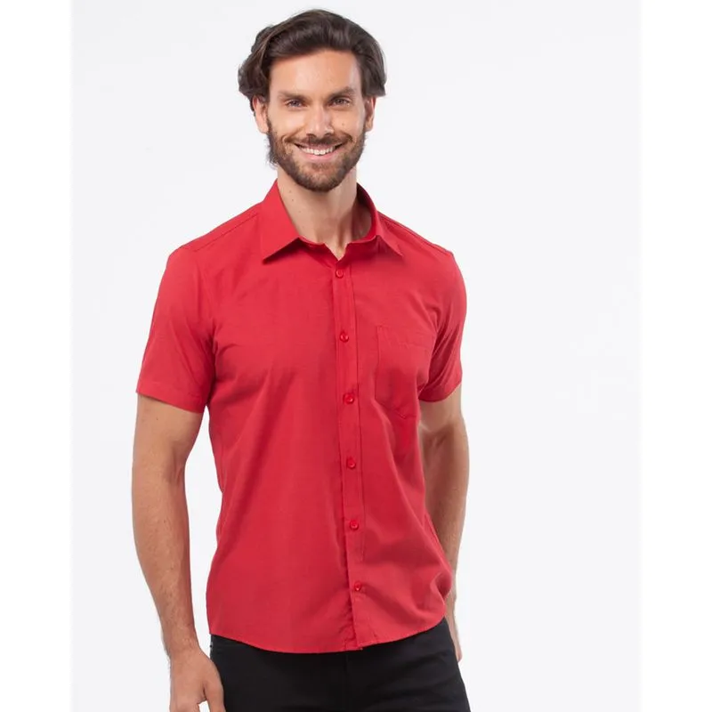 Camisa Masculina Básica Lisa Manga Curta Vermelha 5