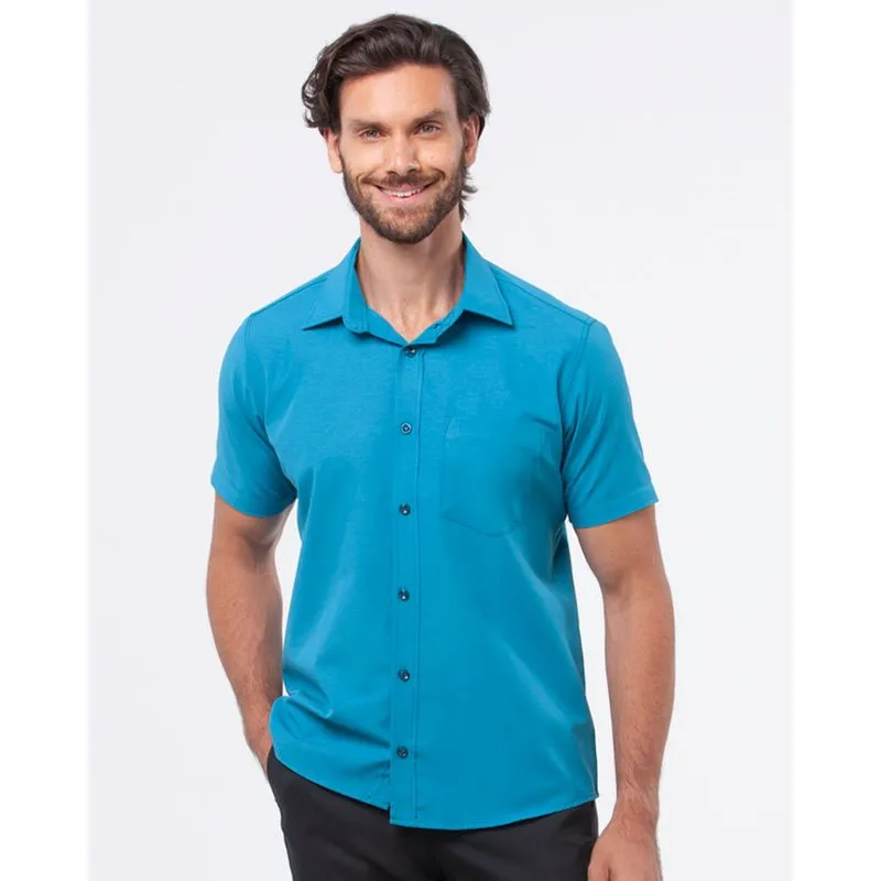 Camisa Masculina Básica Lisa Manga Curta Azul 3