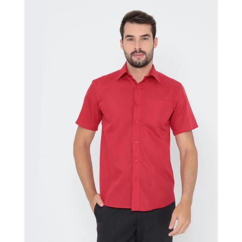 Camisa Masculina Social Manga Curta Lisa Vermelha 5