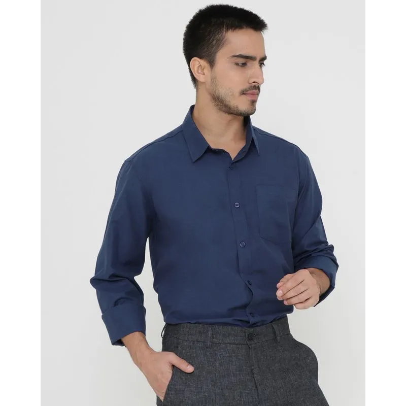 Camisa Social Masculina Manga Longa Azul Escuro 6