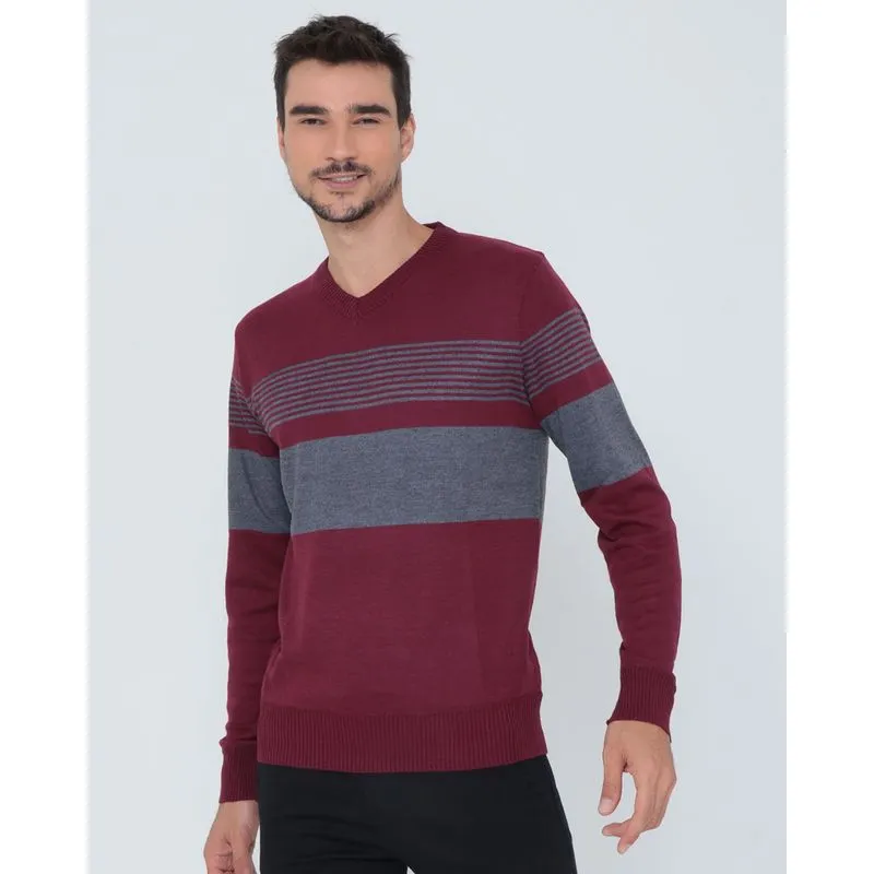 Suéter Masculino De Tricô Listrado Vermelho M