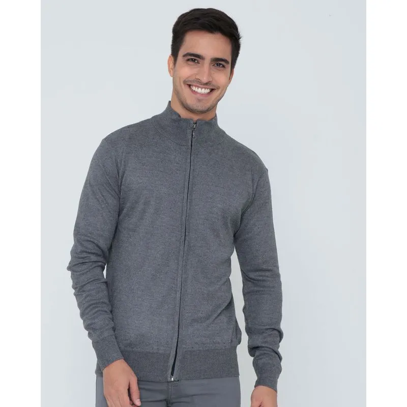Casaco Tricô Masculino Com Zíper Cinza Chumbo M