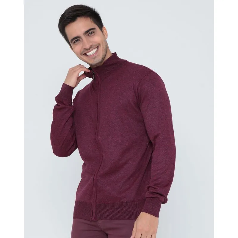 Casaco Tricô Masculino Com Zíper Vinho G