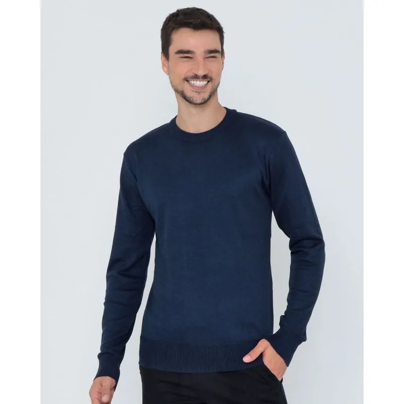 Suéter Masculino De Tricô Liso Azul Marinho M