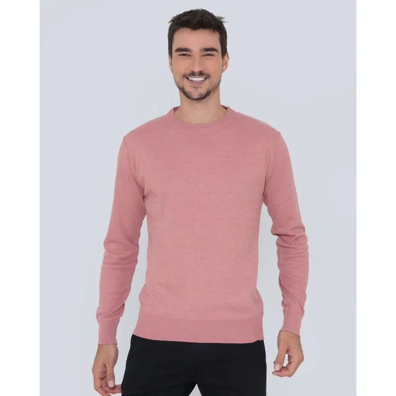 Suéter Masculino De Tricô Liso Rosa G