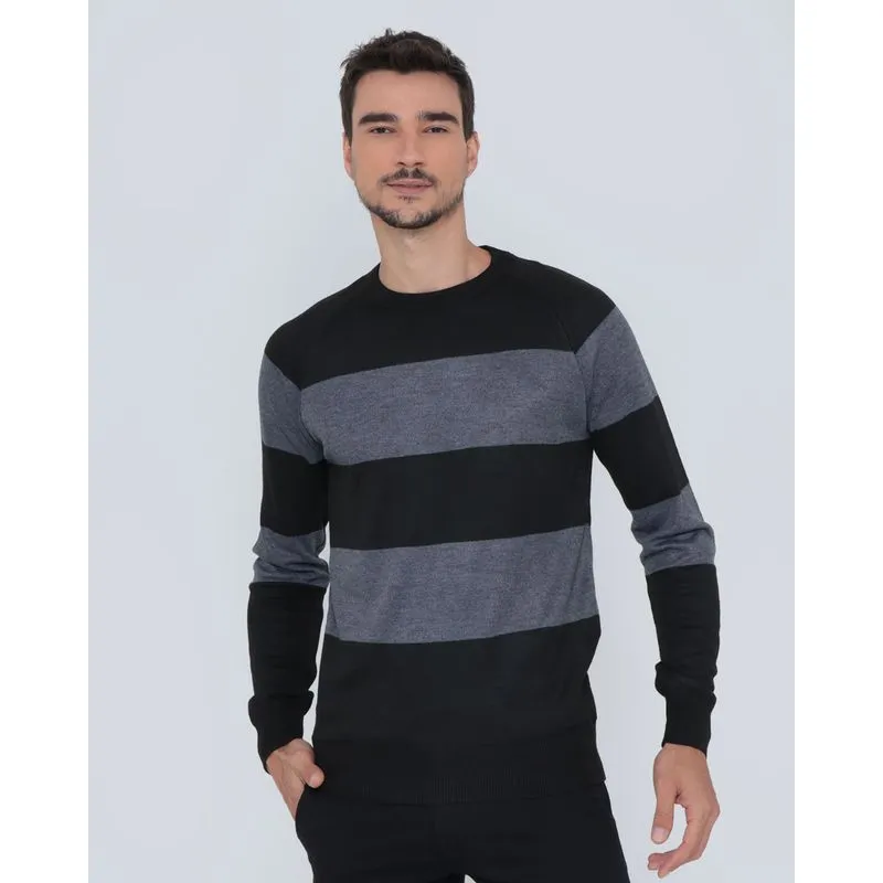 Suéter Masculino Tricô Listrado Preto P